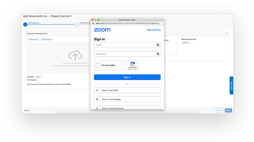 Zoom integration: log in
